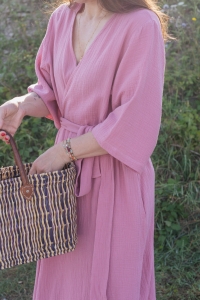 Kimono muślin bawełniany róż